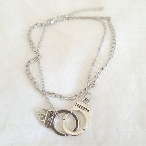 Silver FREEDOM Handcuff Double Strand Ankle Bracelet